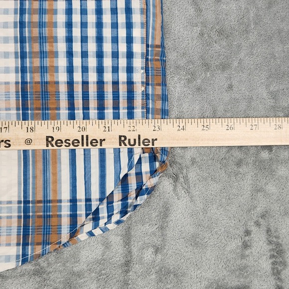 Wallace & Barnes Shirt Mens Large Blue Brown Plaid Seersucker Button Down J.Crew - Picture 12 of 12